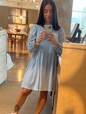 Altar’d State Gauze Long-Sleeve Smock Dress - Light Blue